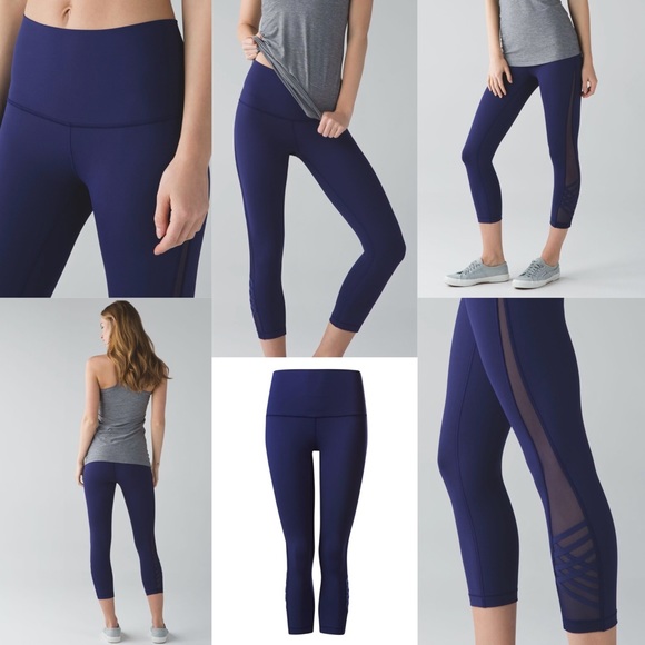 lululemon athletica Pants - lululemon | Minimalist Crop Hero Blue High Rise Mesh Panel Criss Cross Straps 6